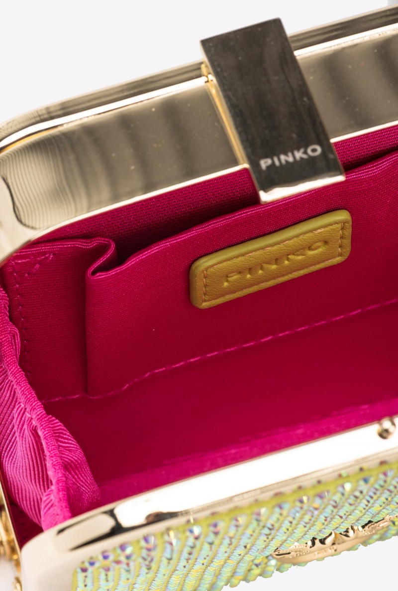 YELLOW LIME-SHINY GOLD Pinko Fully rhinestoned Box Clutch | MYJVR25893
